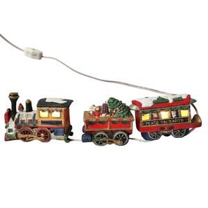 Christmas Express Train Set 3 Piece Hand Painted Porcelain Lighted Decor Works